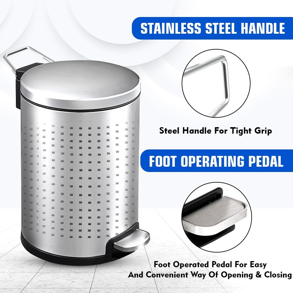 Mofna Stainless Steel Silver Pedal Perforated Dustin 7 Liter