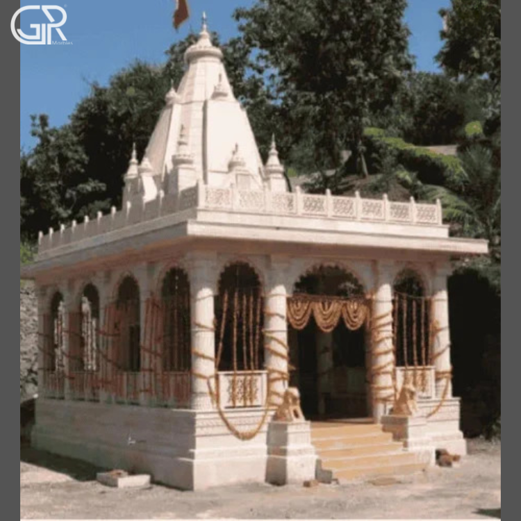 Sandstone God Temple - Bansi Paharpur Pink Sandstone, 15x10 Ft, Red | Hand Carved, Polished, Art Deco Enclosed Temple, Dome Roof, Multiple Pillars, Outdoor