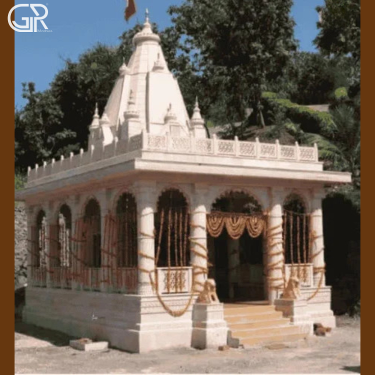 Sandstone God Temple - Bansi Paharpur Pink Sandstone, 15x10 Ft, Red | Hand Carved, Polished, Art Deco Enclosed Temple, Dome Roof, Multiple Pillars, Outdoor