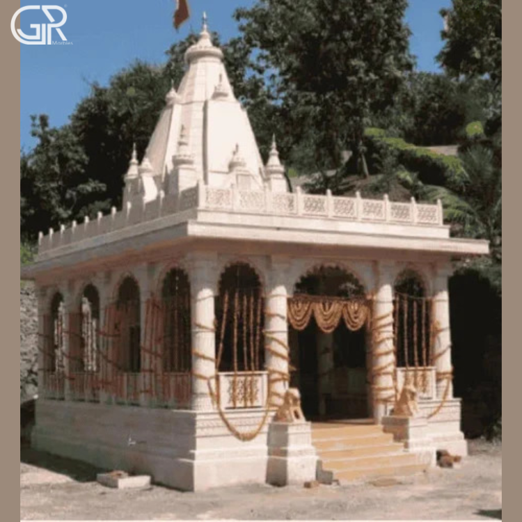 Sandstone God Temple - Bansi Paharpur Pink Sandstone, 15x10 Ft, Red | Hand Carved, Polished, Art Deco Enclosed Temple, Dome Roof, Multiple Pillars, Outdoor