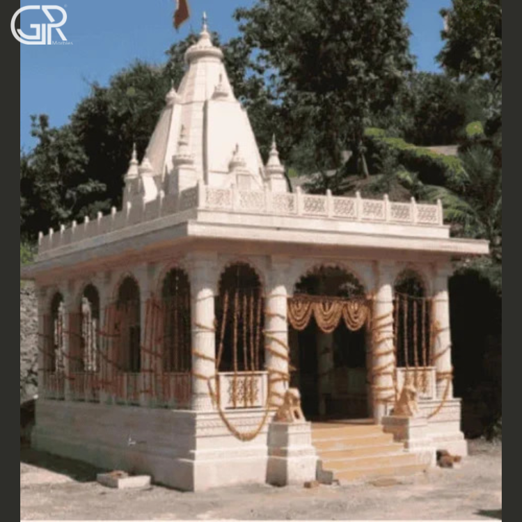 Sandstone God Temple - Bansi Paharpur Pink Sandstone, 15x10 Ft, Red | Hand Carved, Polished, Art Deco Enclosed Temple, Dome Roof, Multiple Pillars, Outdoor
