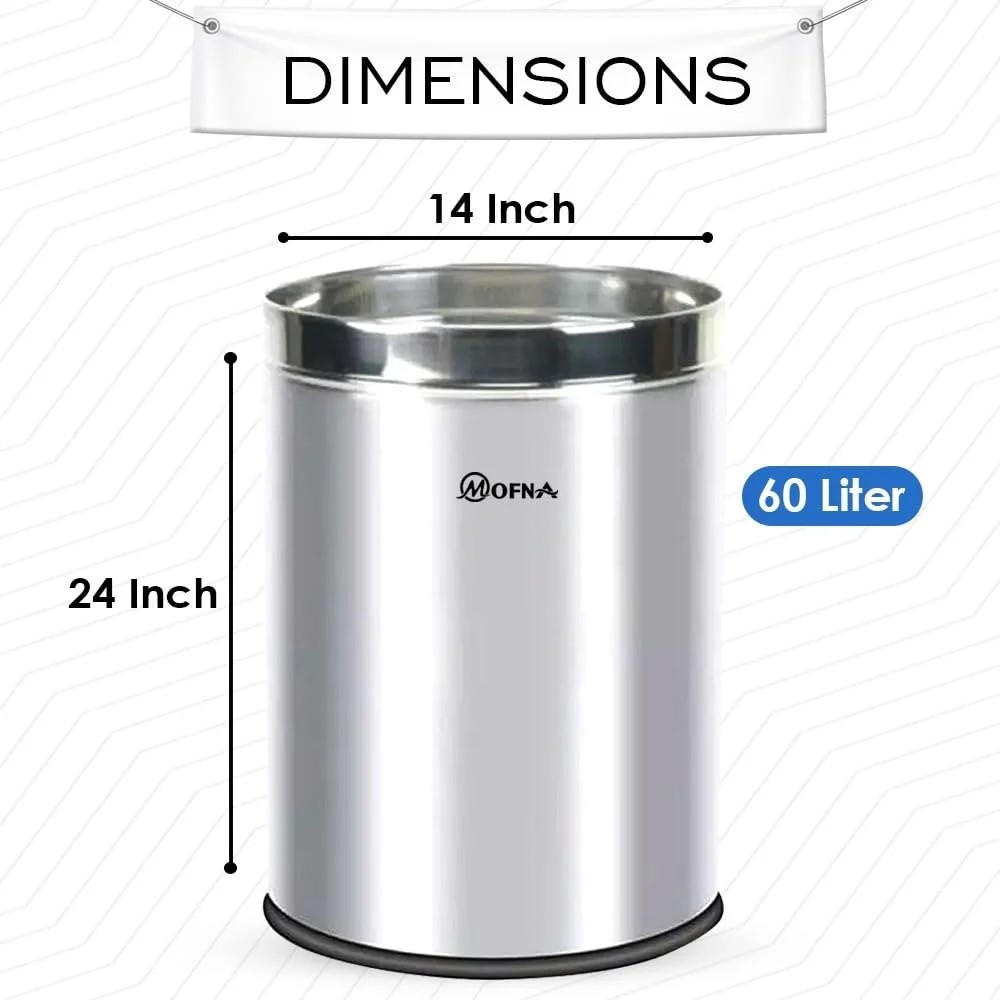 Mofna Stainless Steel Silver Solid Open Dustbin 5 Liter