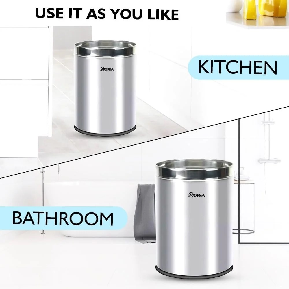 Mofna Stainless Steel Silver Solid Open Dustbin 5 Liter