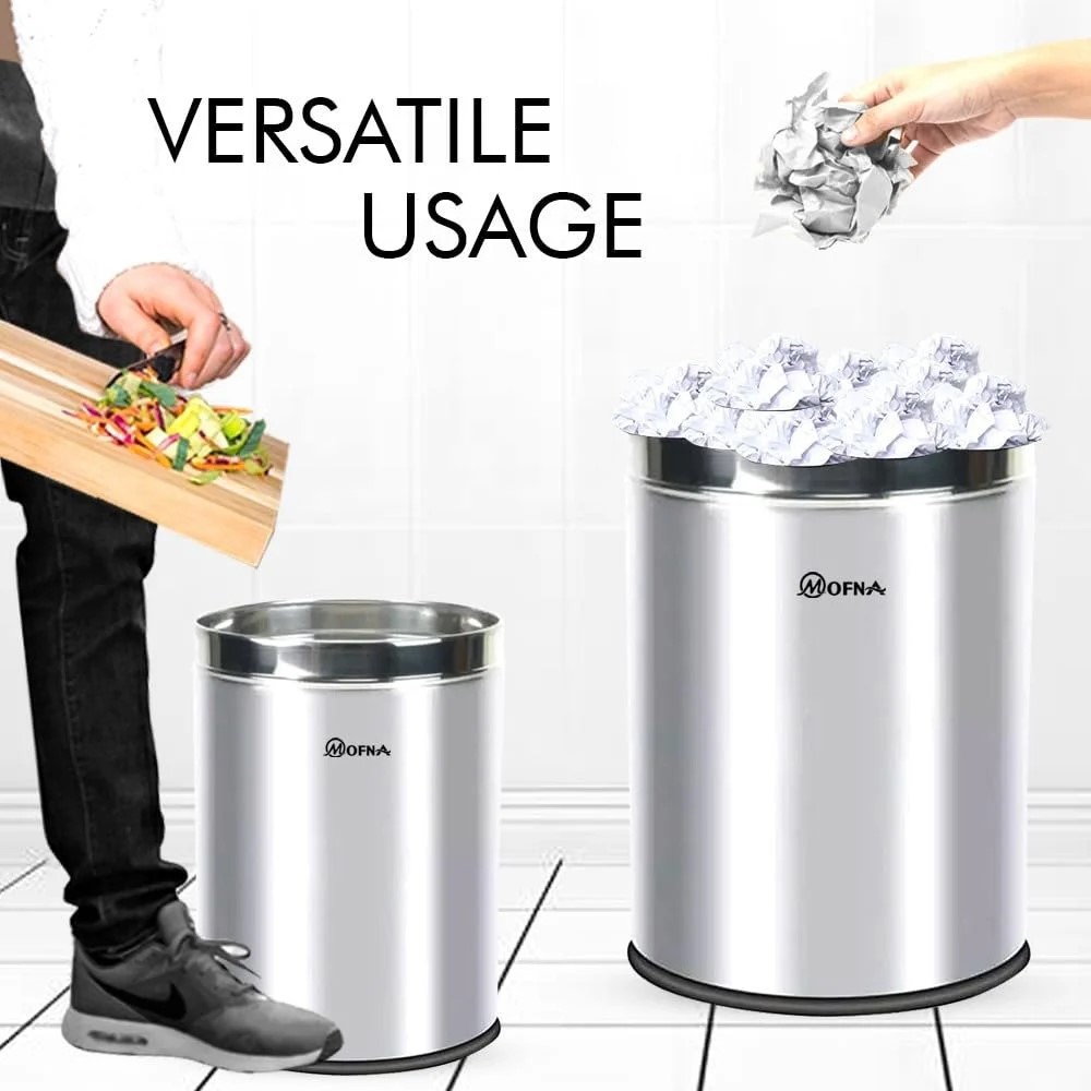 Mofna Stainless Steel Silver Solid Open Dustbin 5 Liter