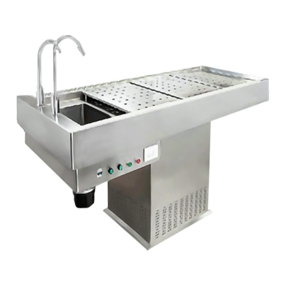 Adjustable Height Pedestal Autopsy Table - Stainless Steel 304, 2250x800x750-1000mm | Hydraulic/electric Height, Integrated Sink & Drain, Satin Finish