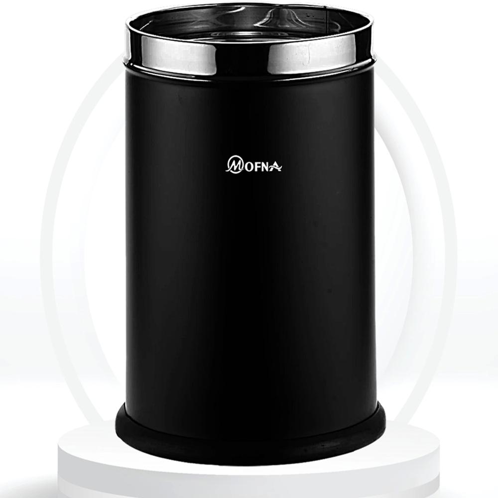 Mofna Stainless Steel Black Solid Open Dustbin 10 Liter