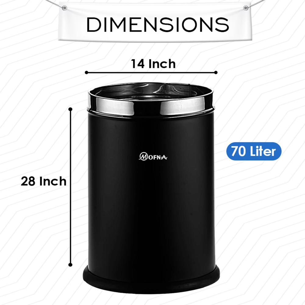Mofna Stainless Steel Black Solid Open Dustbin 10 Liter