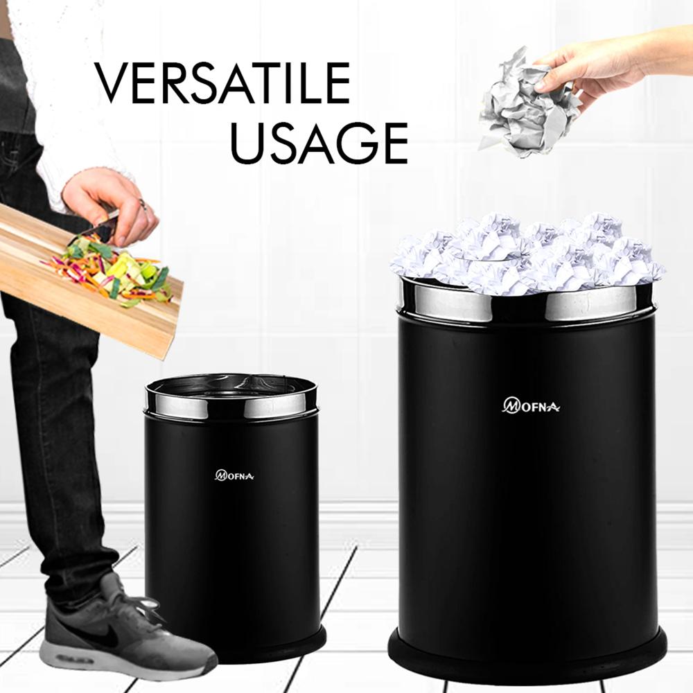 Mofna Stainless Steel Black Solid Open Dustbin 10 Liter