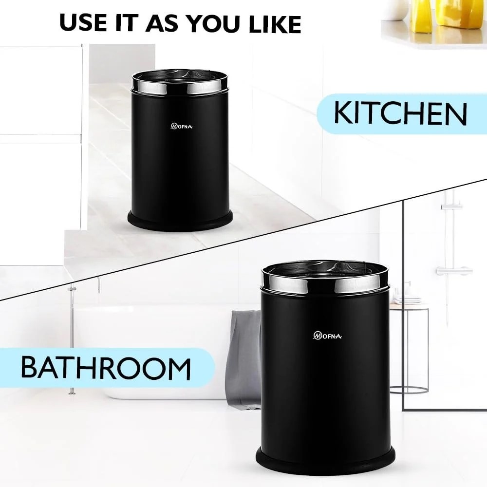 Mofna Stainless Steel Black Solid Open Dustbin 10 Liter