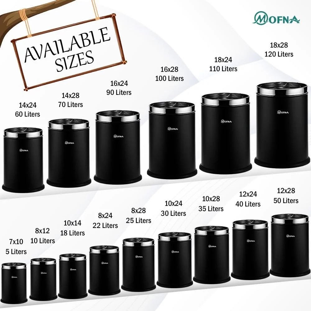 Mofna Stainless Steel Black Solid Open Dustbin 10 Liter