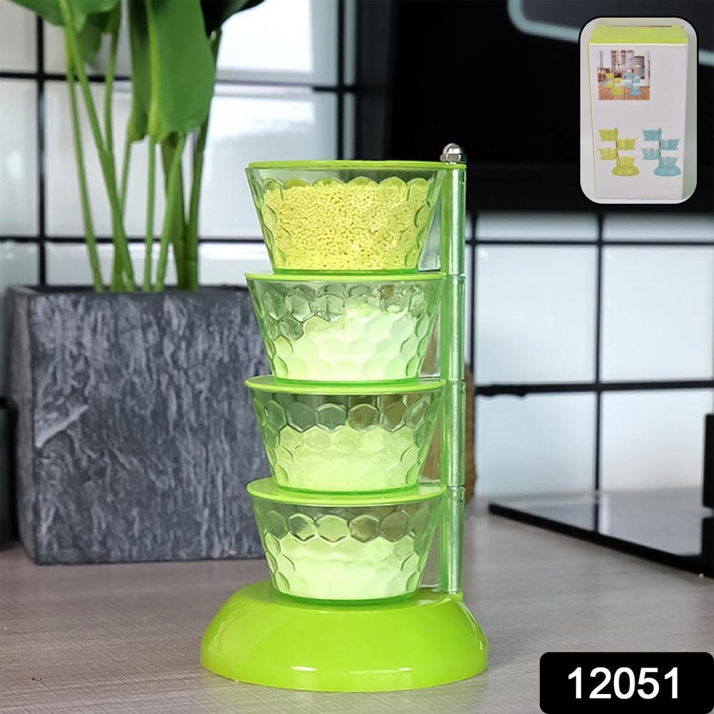 4 Section 360 Rotating Box Plastic Pickle Tower Spice Rack with 4 Spoons 1 Set