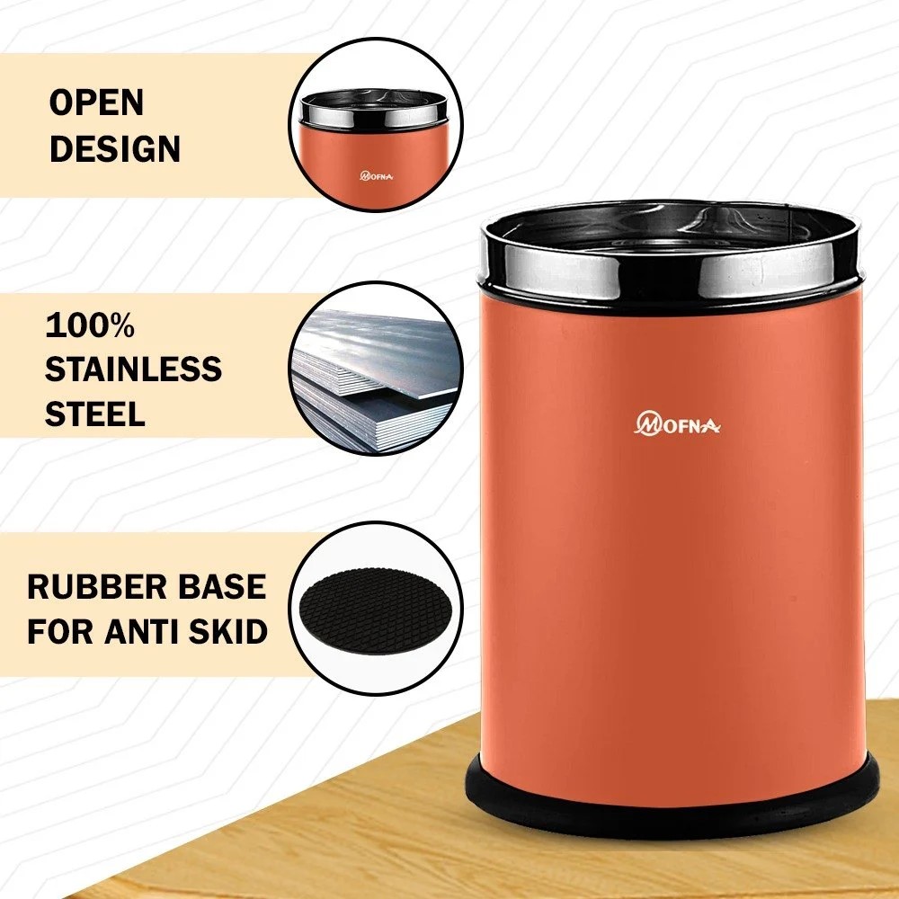 Mofna Stainless Steel Brown Solid Open Dustbin 18 Liter