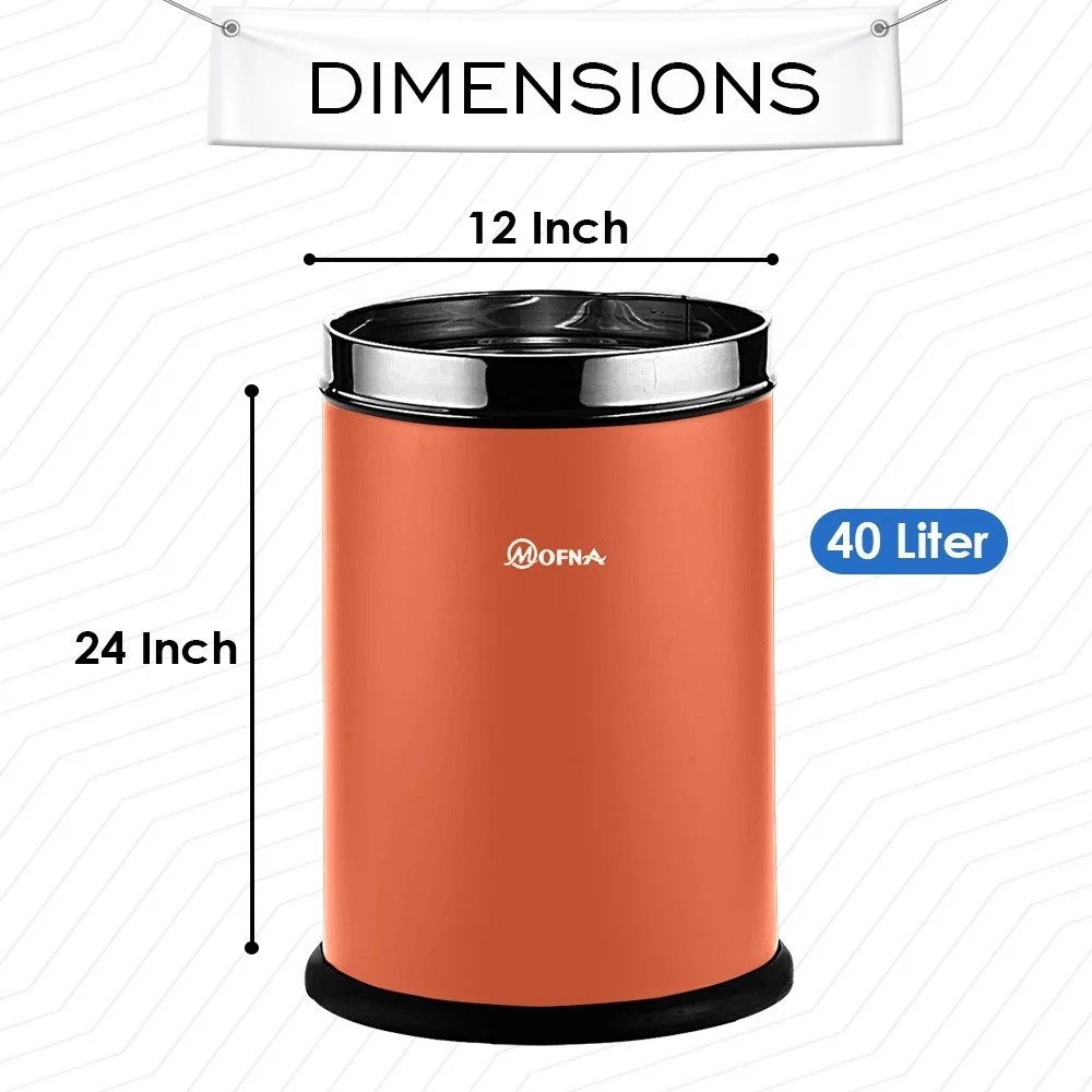 Mofna Stainless Steel Brown Solid Open Dustbin 18 Liter