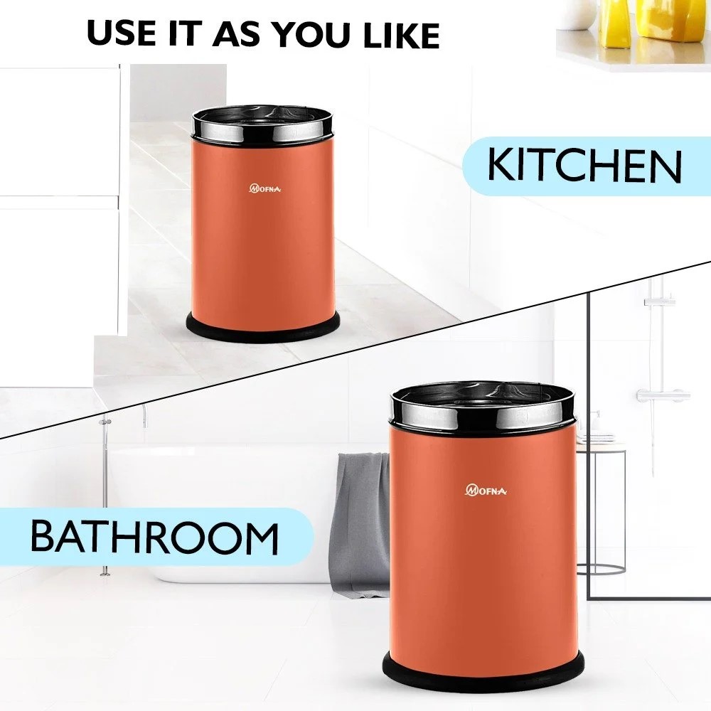 Mofna Stainless Steel Brown Solid Open Dustbin 18 Liter