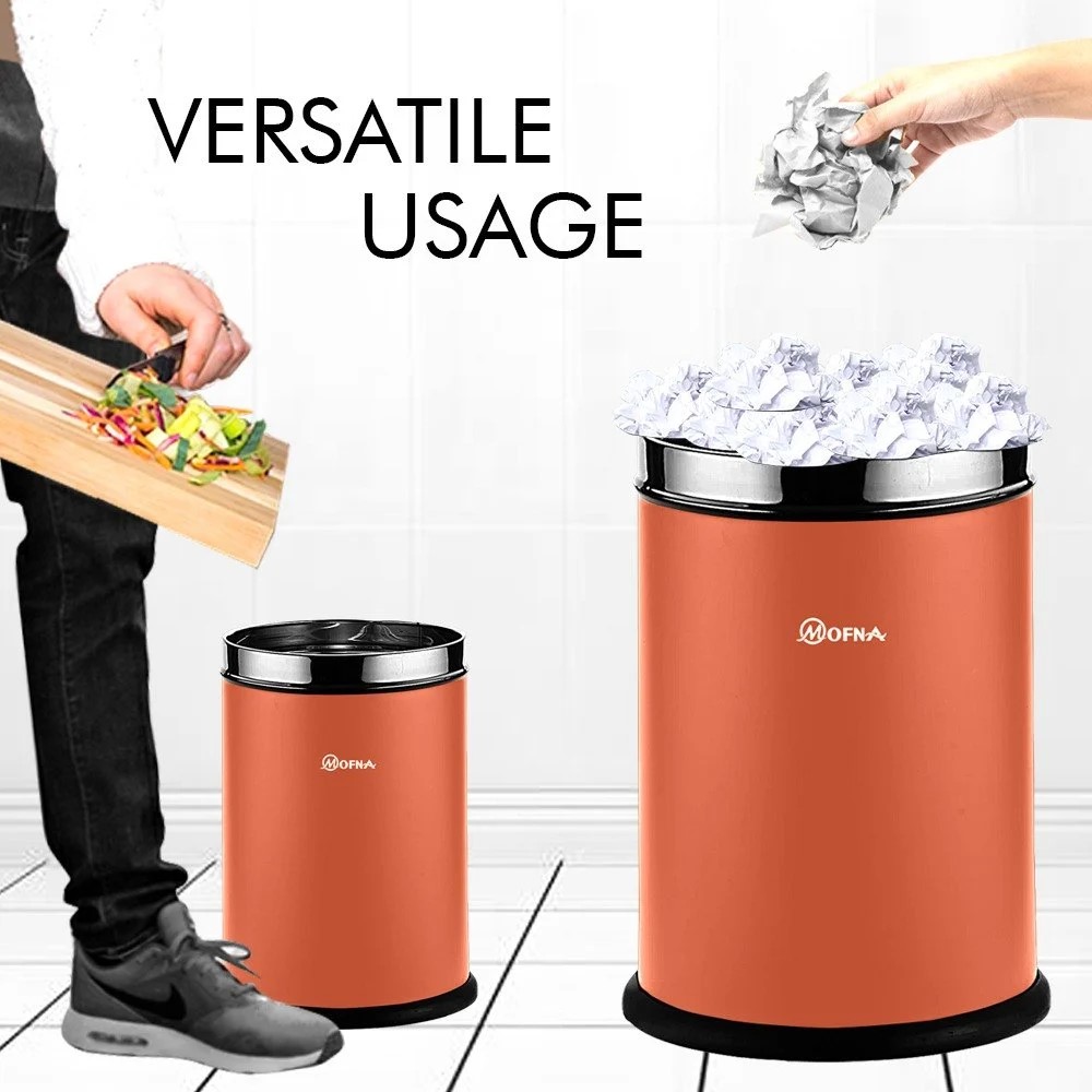 Mofna Stainless Steel Brown Solid Open Dustbin 18 Liter