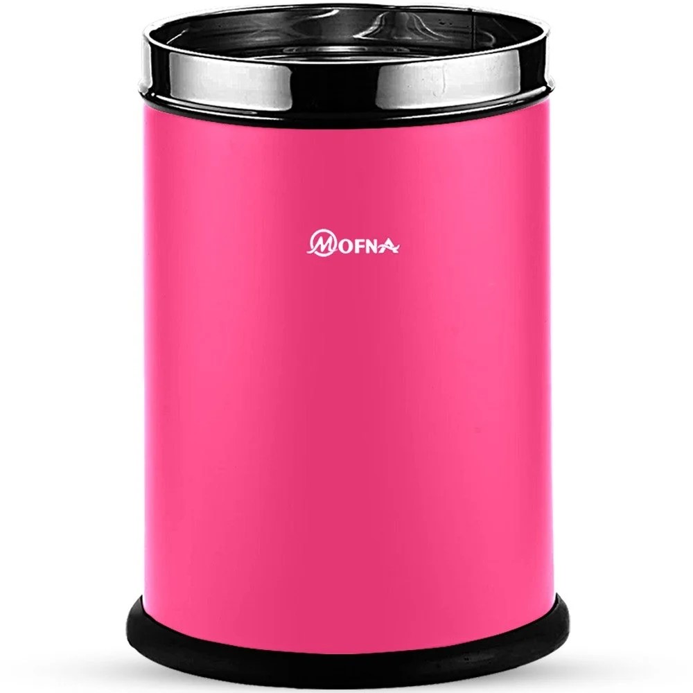Mofna Stainless Steel Pink Solid Open Dustbin 22 Liter