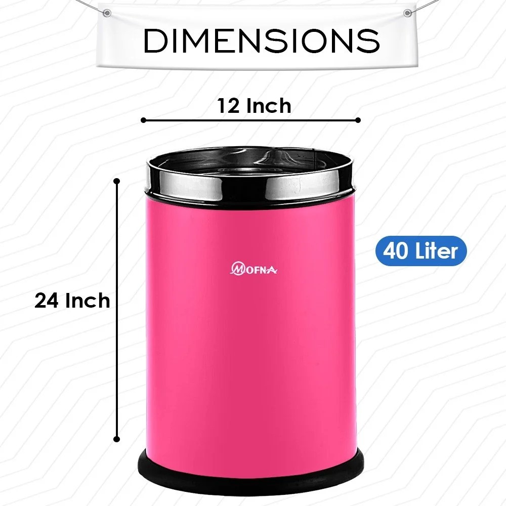 Mofna Stainless Steel Pink Solid Open Dustbin 22 Liter
