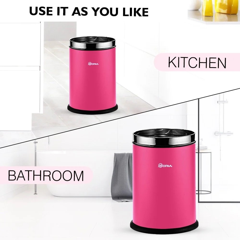 Mofna Stainless Steel Pink Solid Open Dustbin 22 Liter