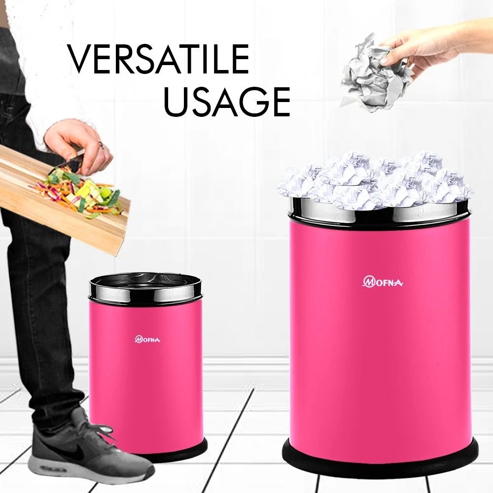 Mofna Stainless Steel Pink Solid Open Dustbin 22 Liter