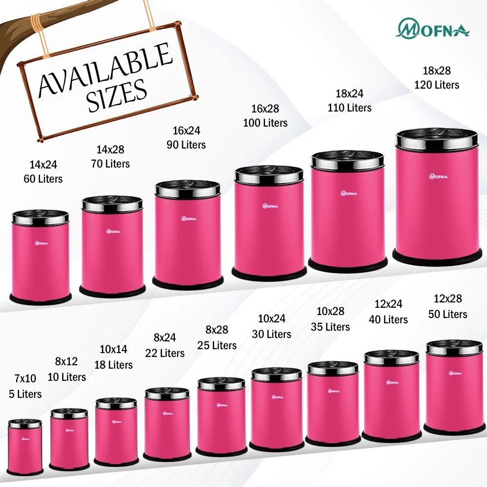 Mofna Stainless Steel Pink Solid Open Dustbin 22 Liter