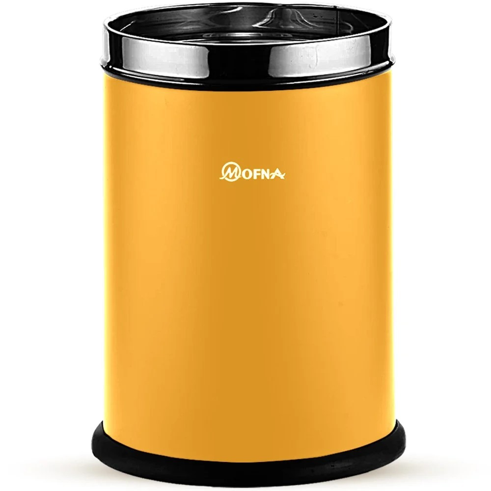 Mofna Stainless Steel Yellow Solid Open Dustbin 25 Liter