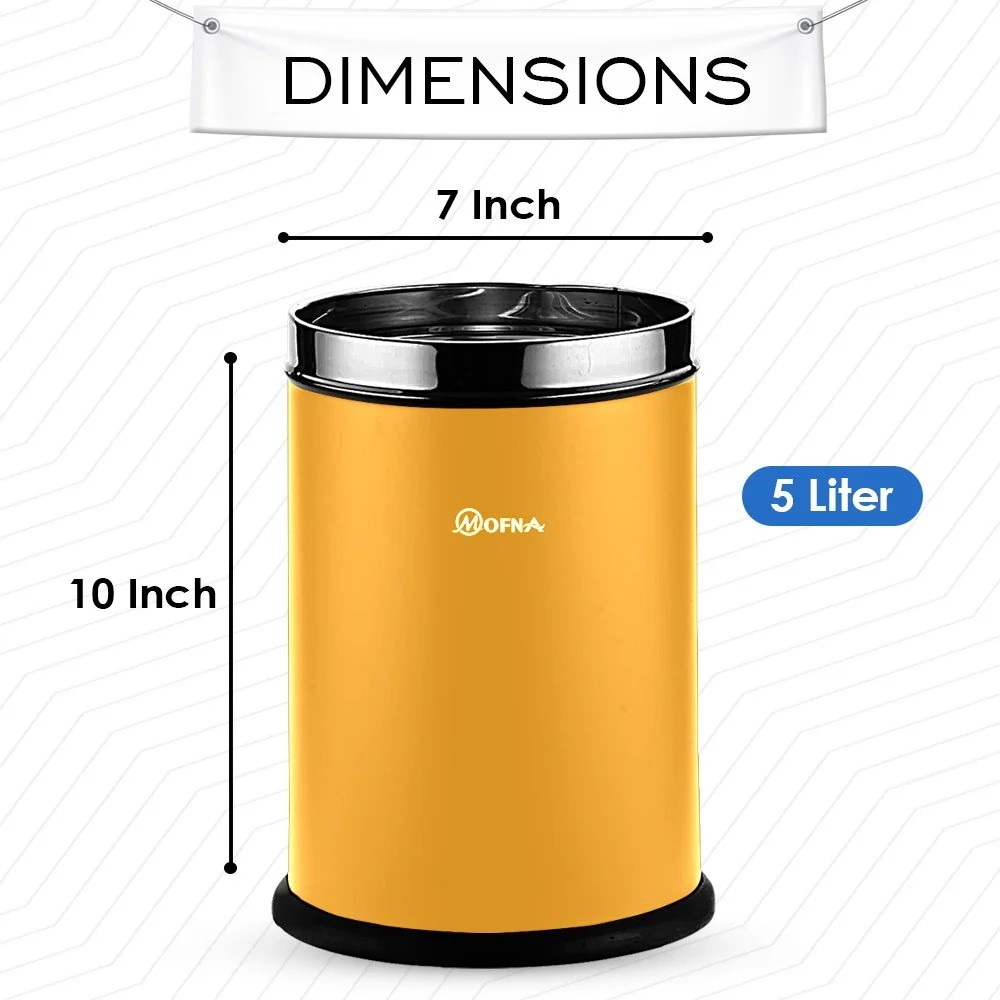 Mofna Stainless Steel Yellow Solid Open Dustbin 25 Liter