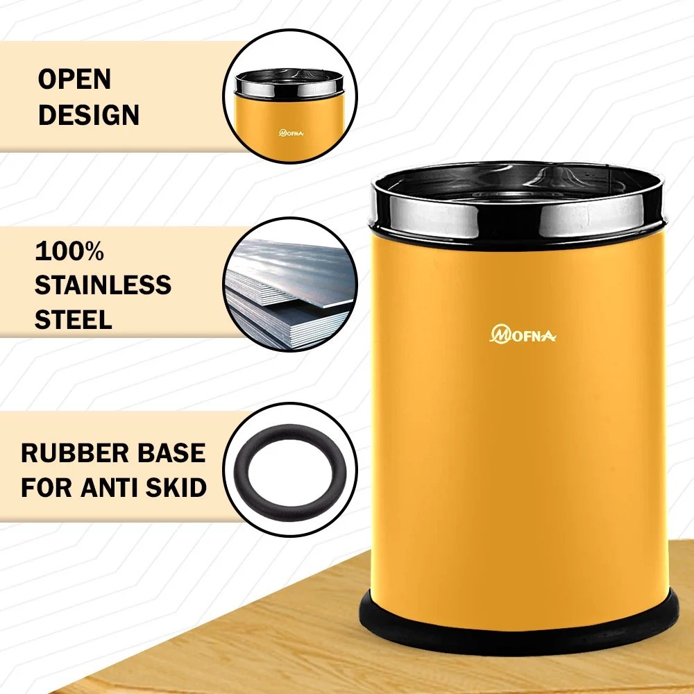 Mofna Stainless Steel Yellow Solid Open Dustbin 25 Liter