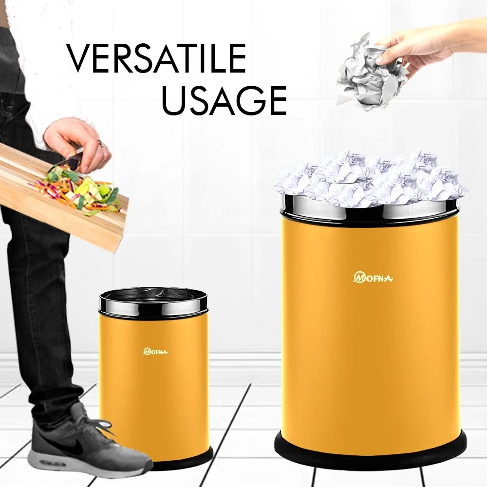 Mofna Stainless Steel Yellow Solid Open Dustbin 25 Liter