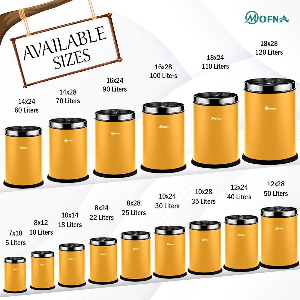 Mofna Stainless Steel Yellow Solid Open Dustbin 25 Liter