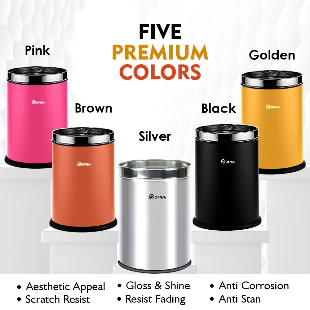 Mofna Stainless Steel Yellow Solid Open Dustbin 25 Liter