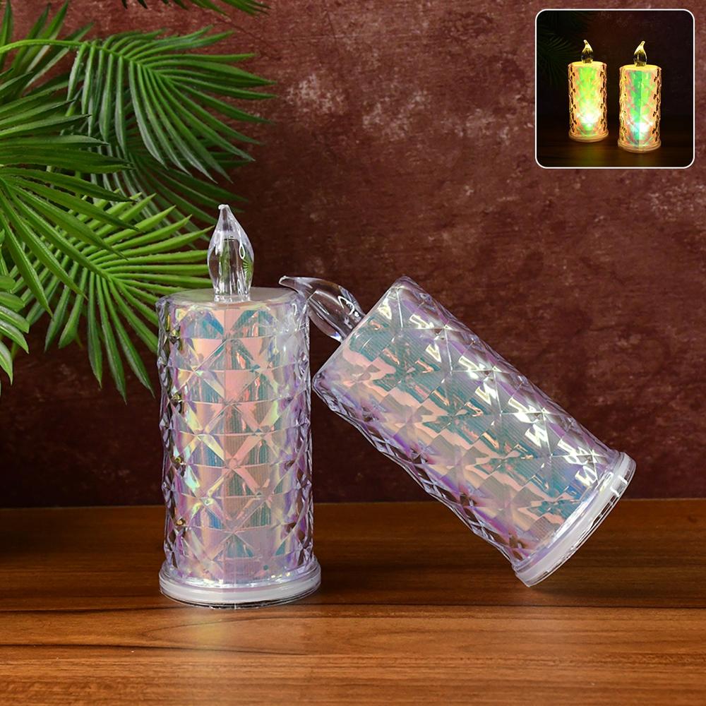 Decorative Led Candle Lights With Holographic Finish (2 Pc / Set) - Color: Mix