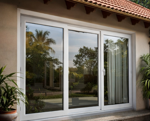 Three Track Window With Three Glass Panels