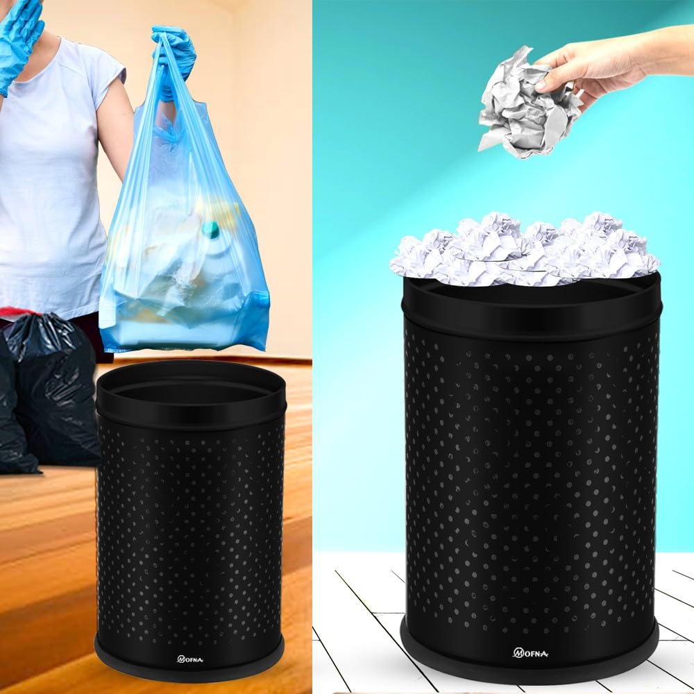 Mofna Stainless Steel Black Round Perforated Open Dustbin 5 Liter