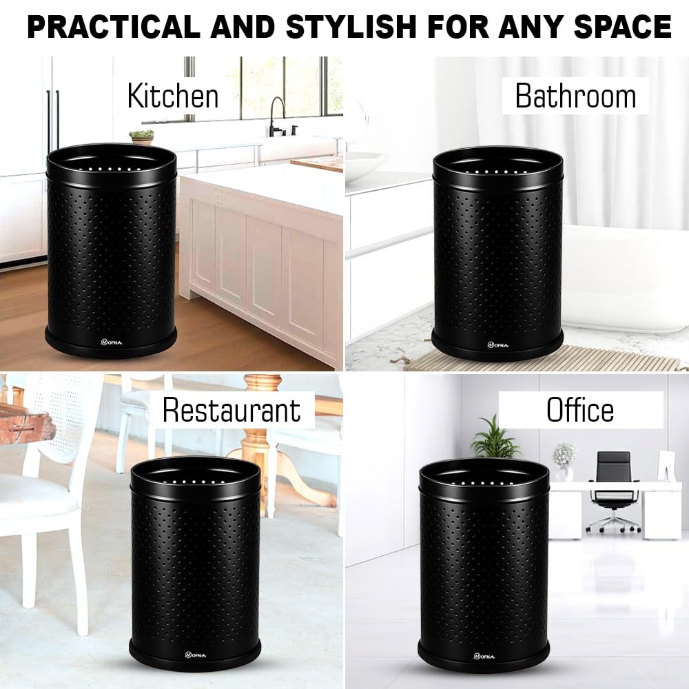 Mofna Stainless Steel Black Round Perforated Open Dustbin 5 Liter