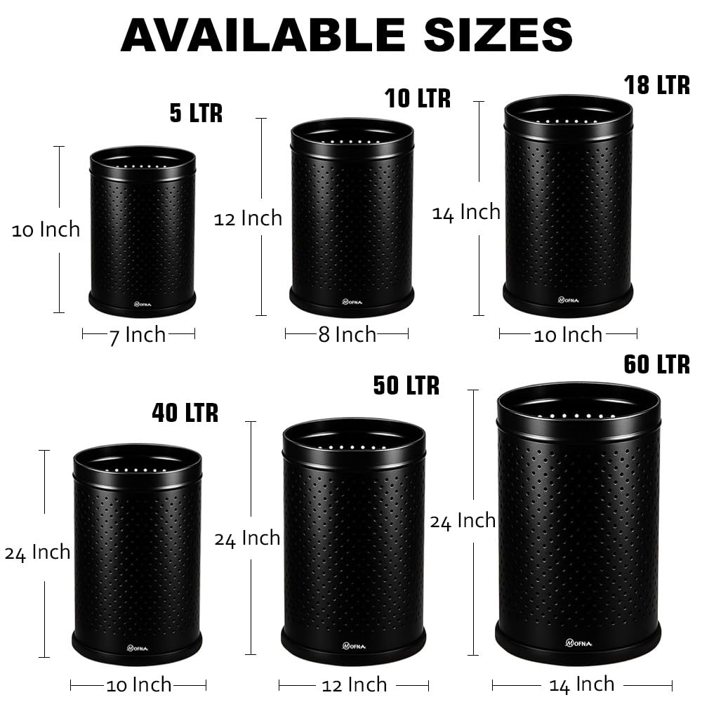Mofna Stainless Steel Black Round Perforated Open Dustbin 5 Liter