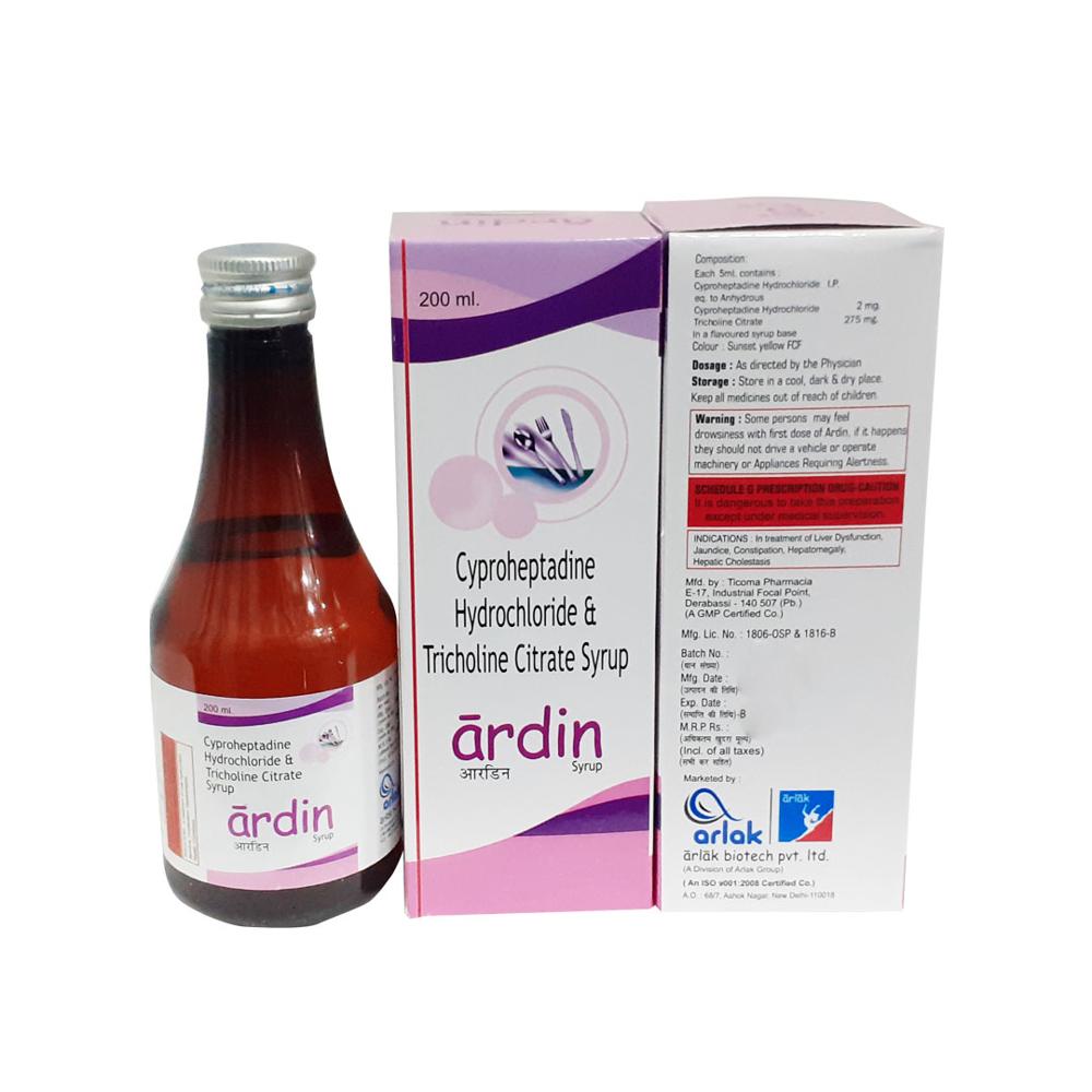 Cyproheptadine 2 Mg + Tricholine 275 Mg +  Sorbitol 70 % 5 Ml - Brand Name: Arlak Biotech Pvt.ltd