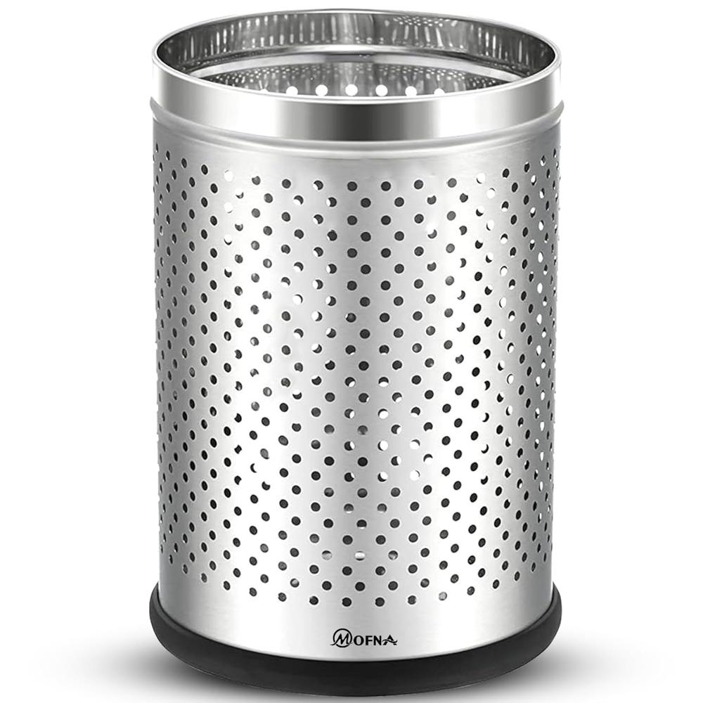 Mofna Stainless Steel Silver Round Perforated Open Dustin 10 Liter