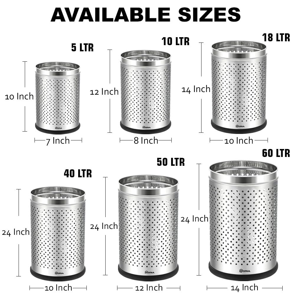 Mofna Stainless Steel Silver Round Perforated Open Dustin 10 Liter