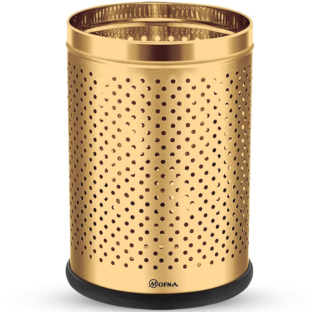 Mofna Stainless Steel Golden Round Perforated Open Dustbin 18 Liter