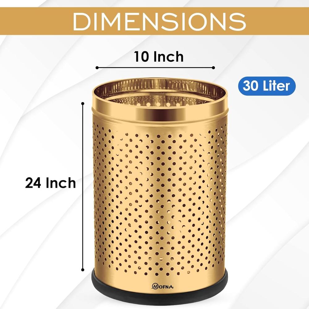 Mofna Stainless Steel Golden Round Perforated Open Dustbin 18 Liter