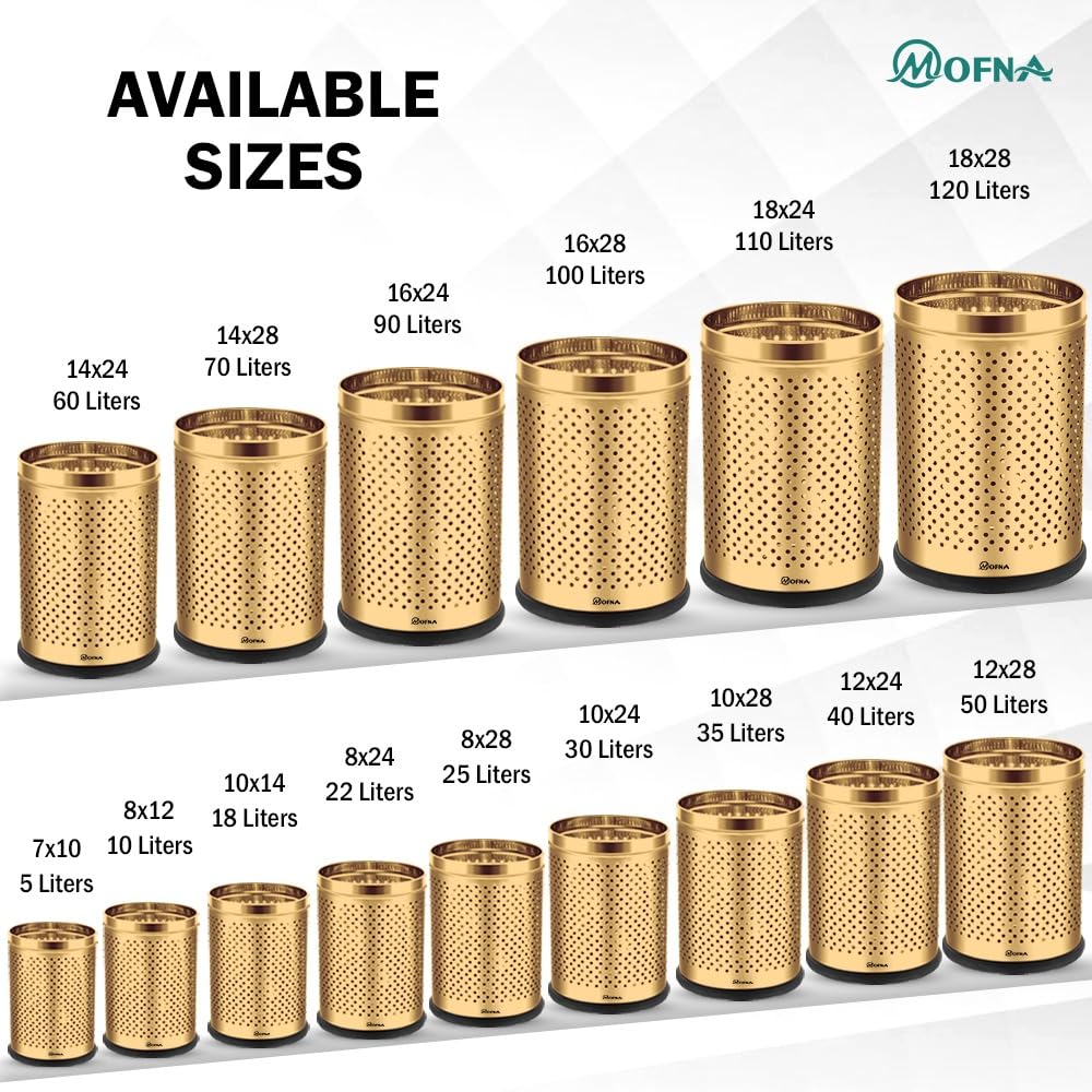 Mofna Stainless Steel Golden Round Perforated Open Dustbin 18 Liter