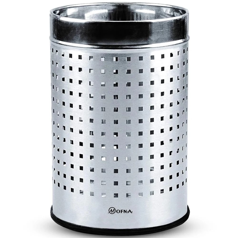 Mofna Stainless Steel Silver Square Perforated Open Dustbin 22 Liter
