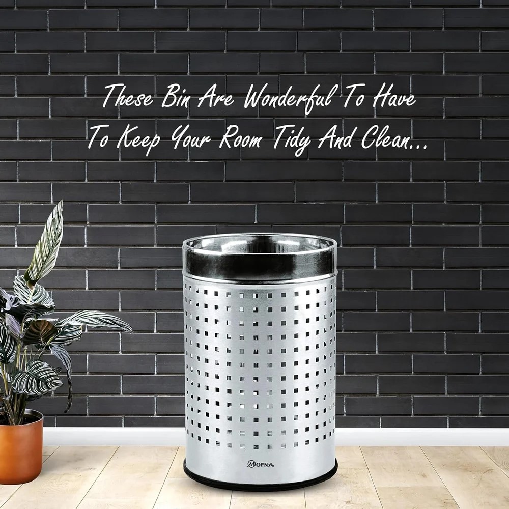Mofna Stainless Steel Silver Square Perforated Open Dustbin 22 Liter