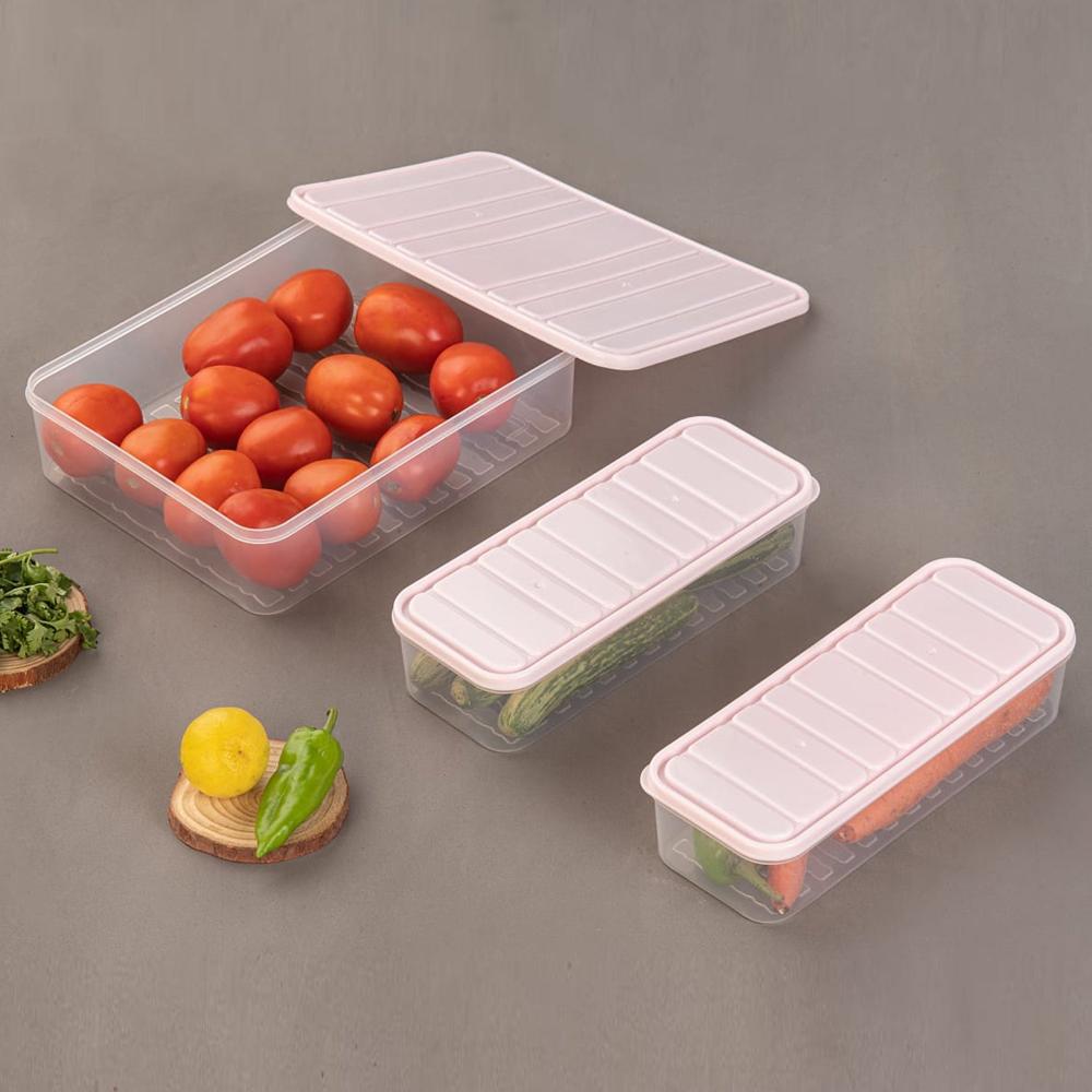 Plastic Food Storage Container For Fridge, Fridge Storage Boxes With Lid Stackable Fridge Storage Containers Freeze Organizer Items And Storage, Vegetable Storage Box For Fridge, (3 Pcs Set) - Color: Mix