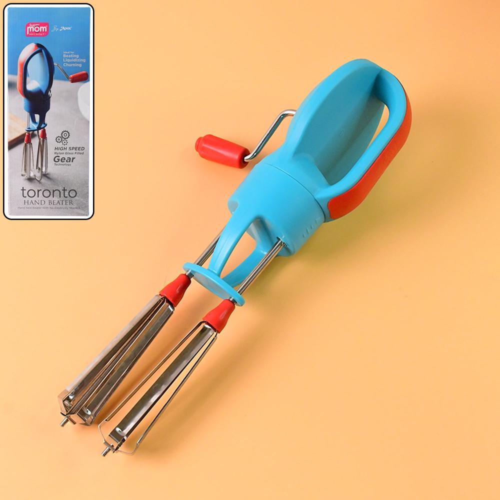 Supermom High-Speed Manual Hand Beater With Dual Stainless Steel Whisks (1 Pc) - Color: Mix