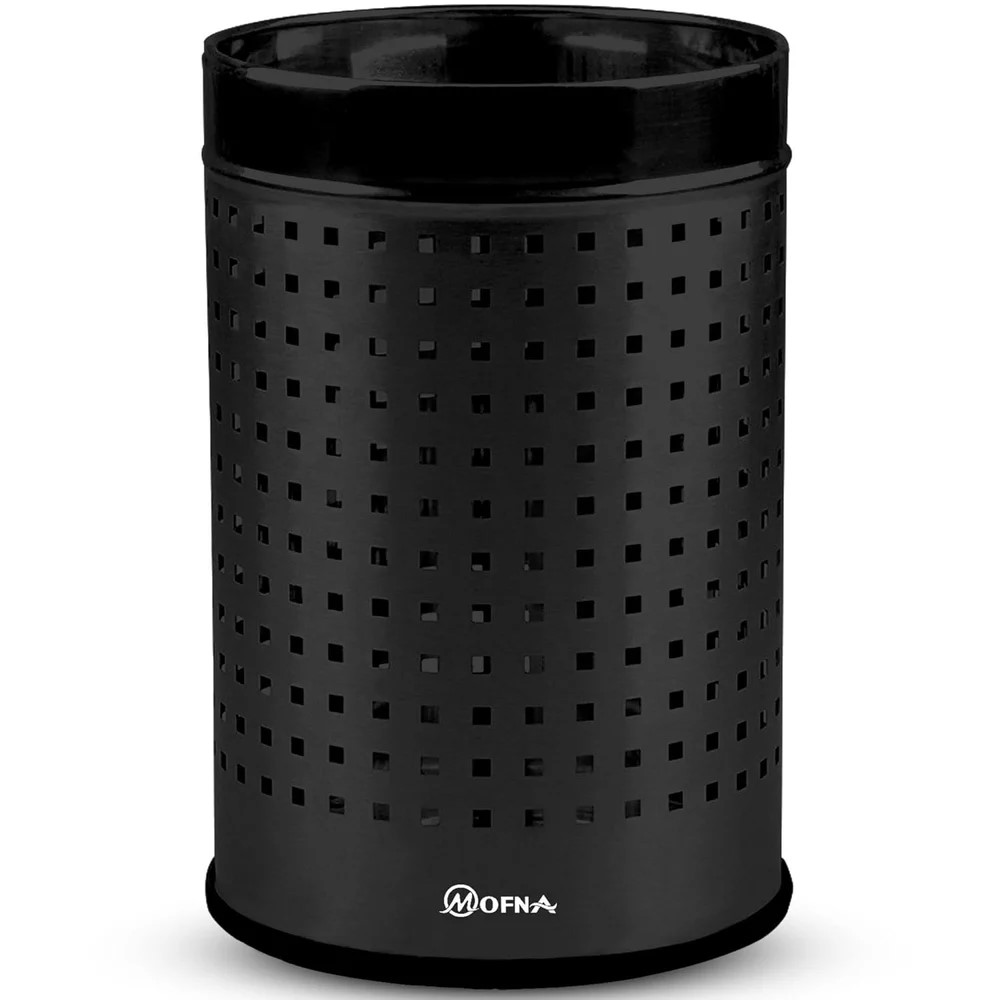 Mofna Stainless Steel Black Square Perforated Open Dustbin 25 Liter