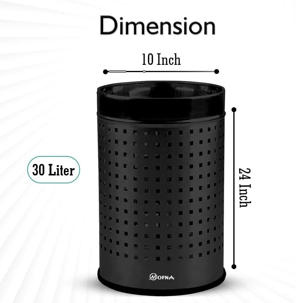 Mofna Stainless Steel Black Square Perforated Open Dustbin 25 Liter