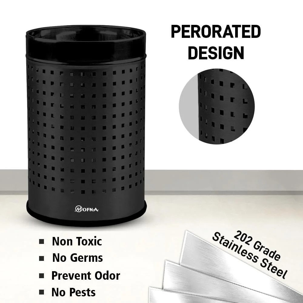 Mofna Stainless Steel Black Square Perforated Open Dustbin 25 Liter