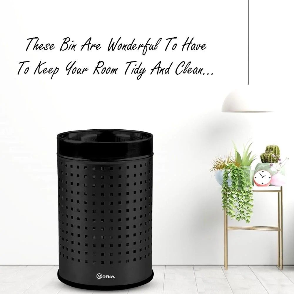 Mofna Stainless Steel Black Square Perforated Open Dustbin 25 Liter