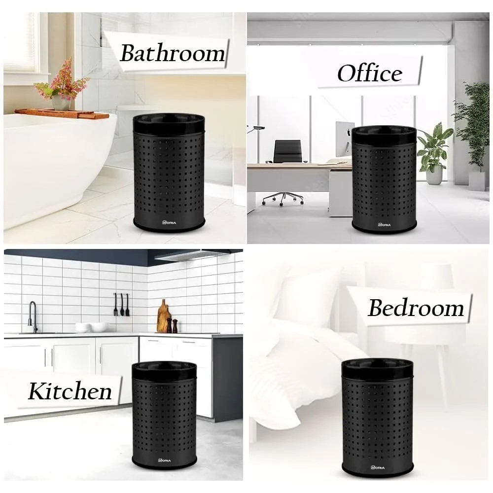Mofna Stainless Steel Black Square Perforated Open Dustbin 25 Liter